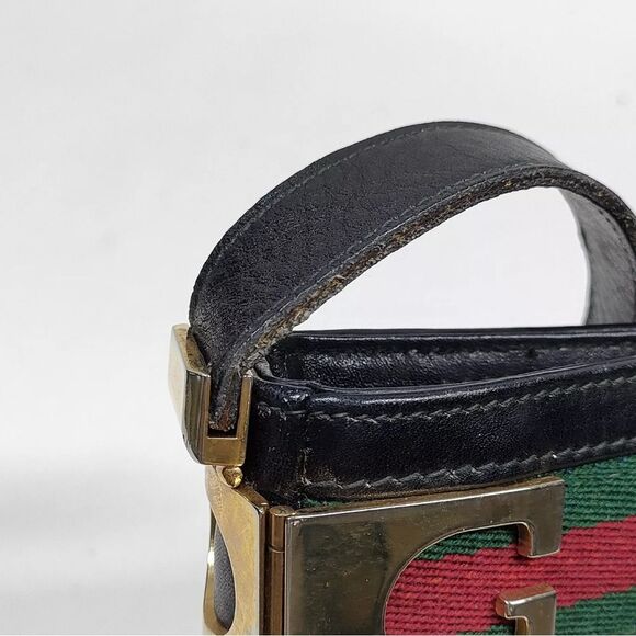 Auth Old Vintage Gucci Black Polished Leather Sherry Line Web Shoulder Bag - Picture 8 of 9